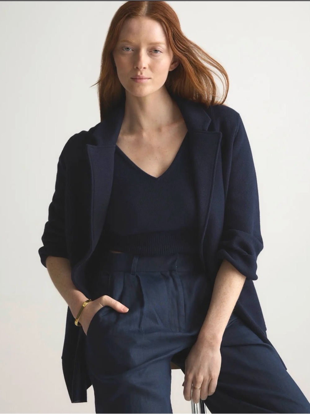 Quince Navy Open-Front Knit Blazer - Picture 4 of 11